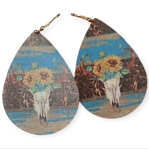 Floral Teardrop Earrings With Western Theme With Sunflowers